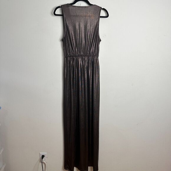 About Us Meredith Plunge Maxi Deep VNeck Sleeveless Shiny Bronze Metallic Small - Picture 4 of 16